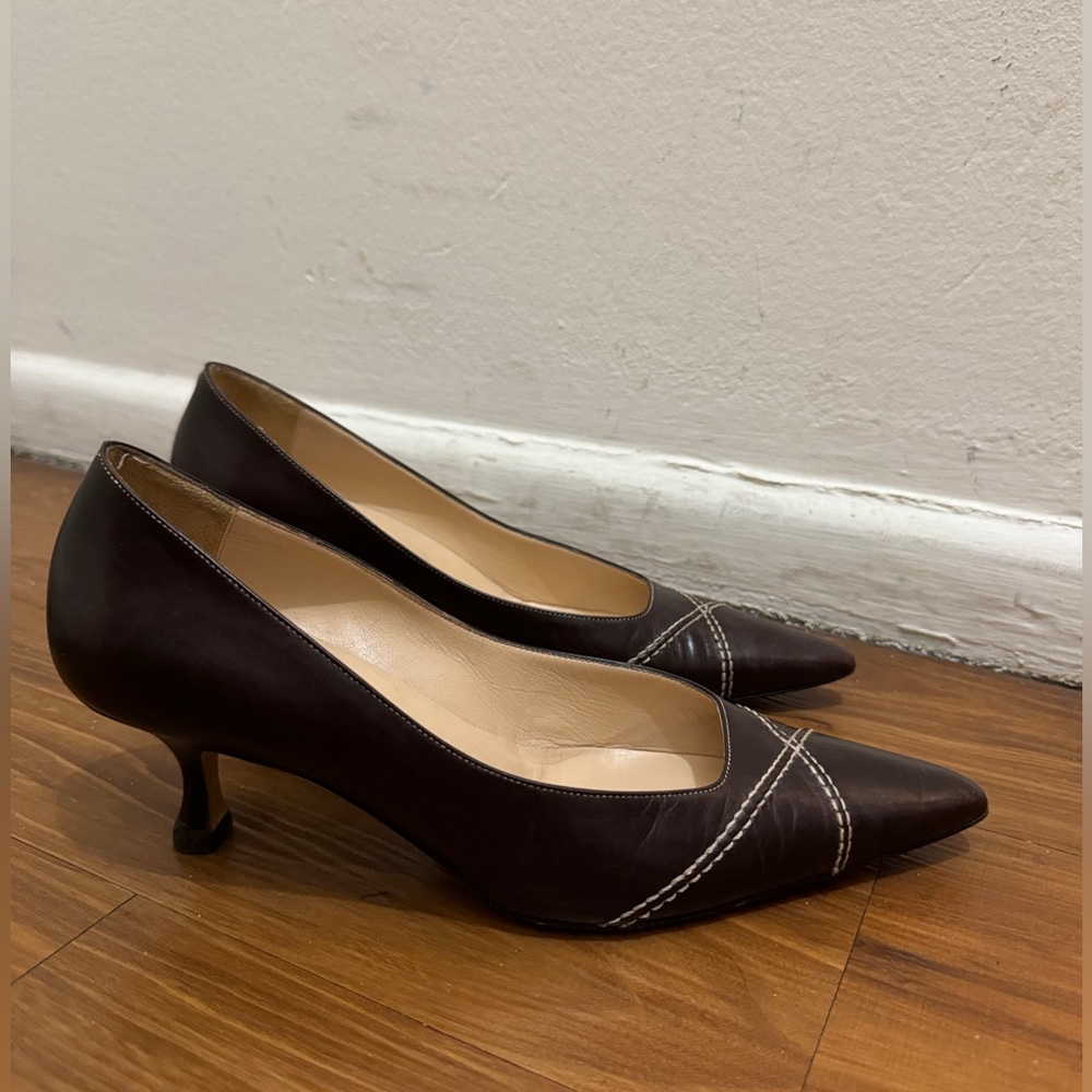 Manolo Blahnik Brown Kitten Heel Pumps